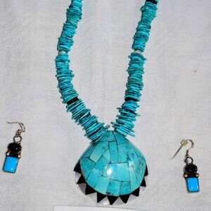 Gorgeous Certified Santo Domingo Indian Tribe Turquoise Necklace and Earrings